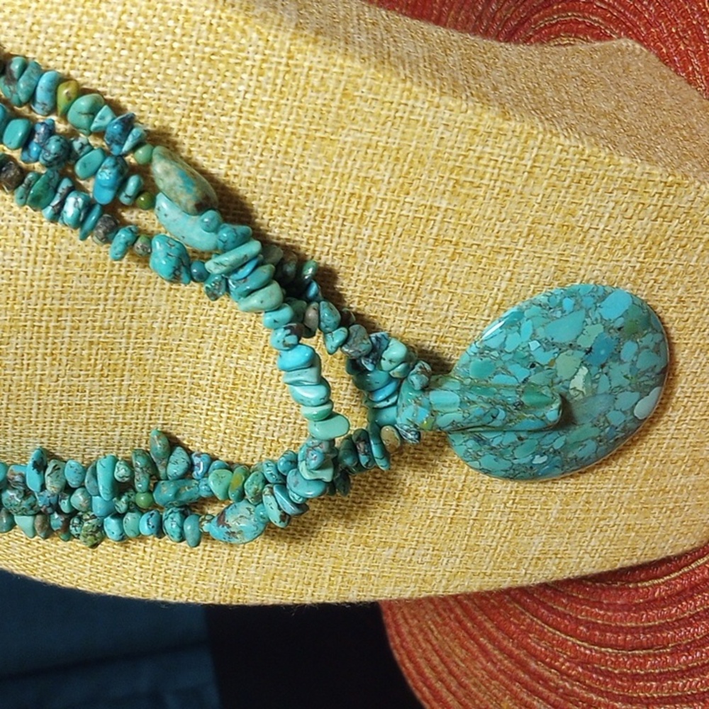 Genuine Turquoise Multi Strand Disc Necklace Stamped 925 - Picture 8 of 9